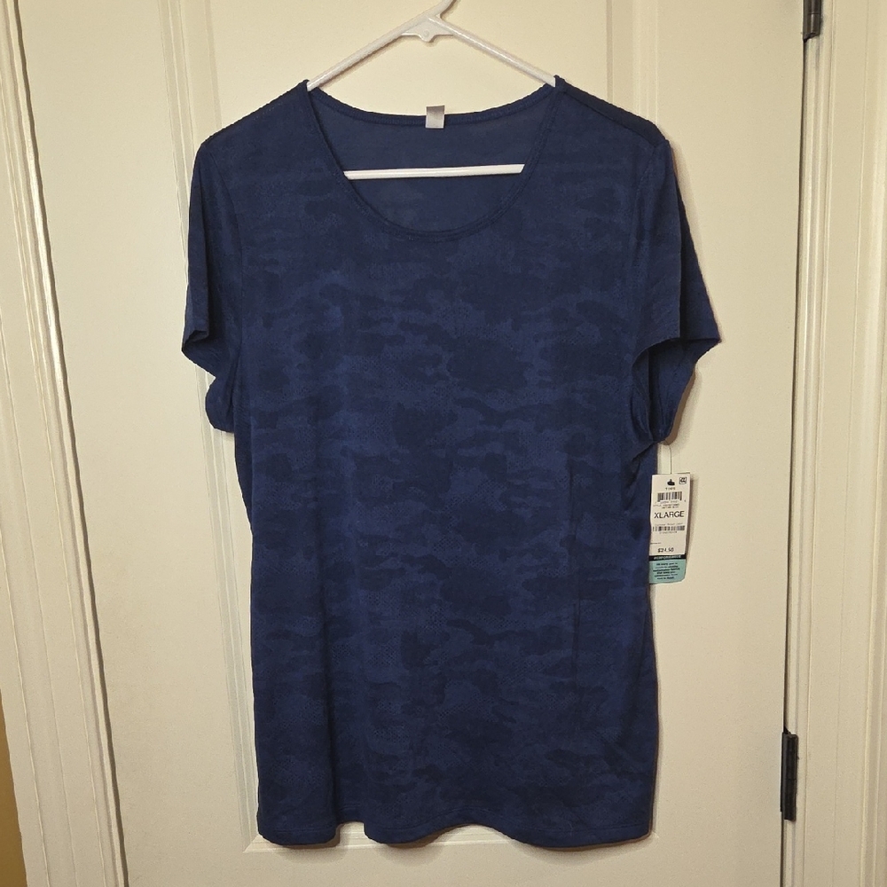 Ideology Tartan Blue Camo Women's Workout Top In Size XL